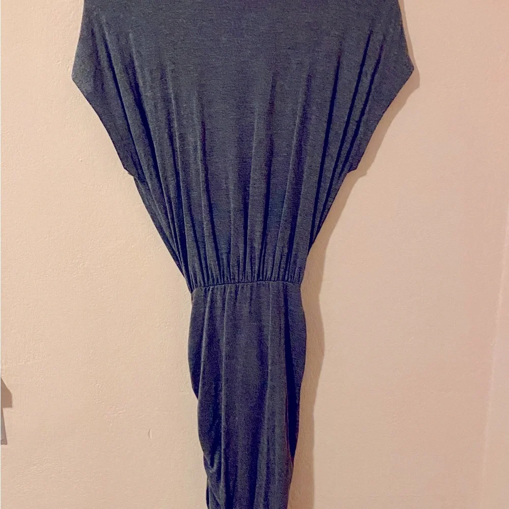 Frame Shirred Muscle Gray Faux Wrap Dress in dark heathered Gray Size Small - Picture 6 of 7